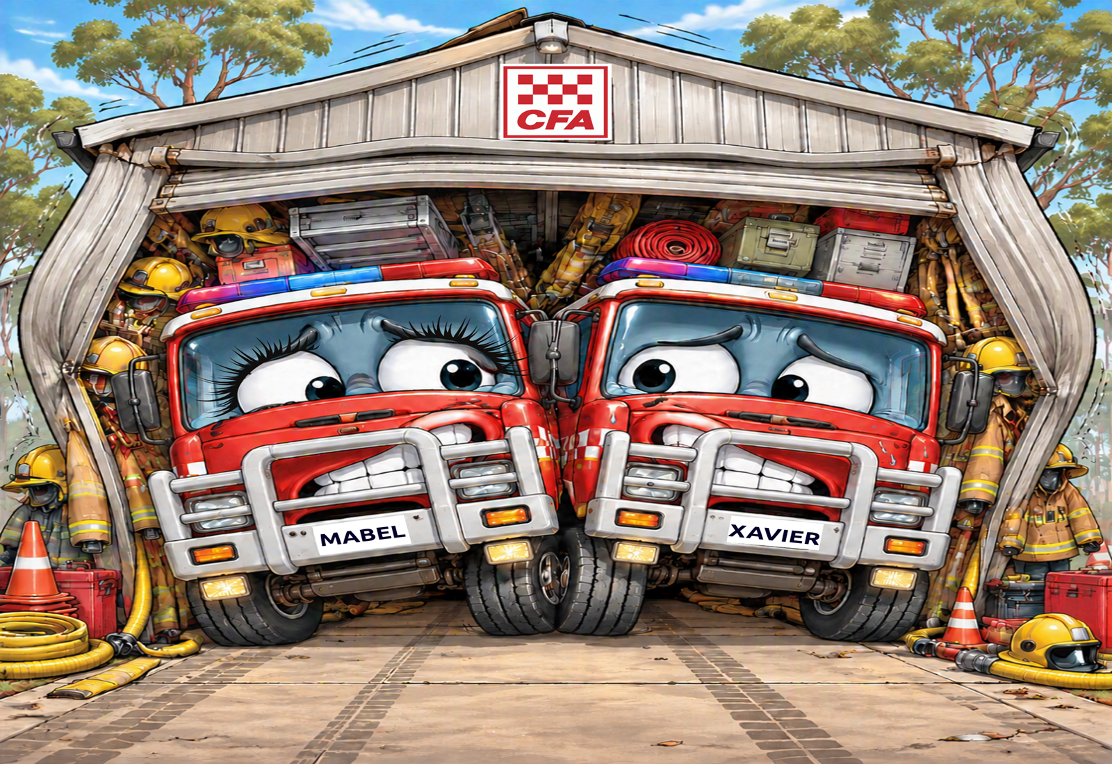 Dereel CFA fire station with tankers in the appliance bays